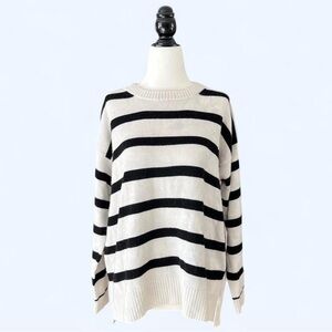 Massimo Dutto Womens Preppy Striped Breton Wool Blend Black Cream Sweater